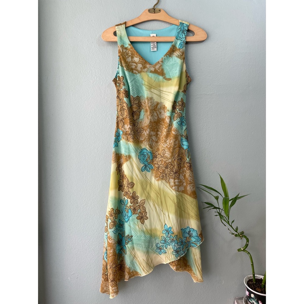 Sangria | 90s Y2K Floral Sheer Asymmetrical Mixed Pattern Midi Fairy Dress